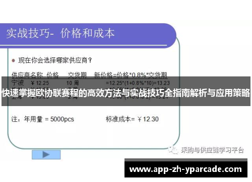 快速掌握欧协联赛程的高效方法与实战技巧全指南解析与应用策略